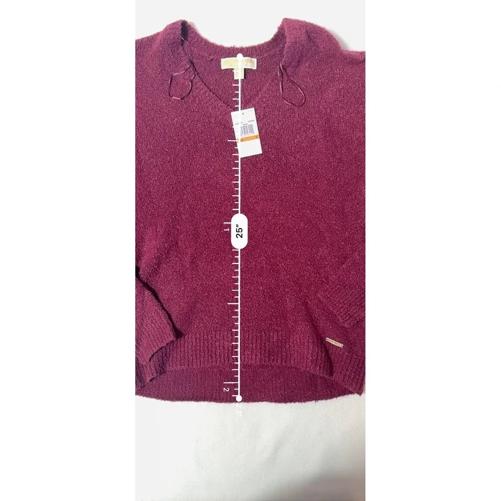 Michael Kors Burgundy V-Neck Merino Wool Alpaca Blend Sweater QF76DN67PU NWT S‎
